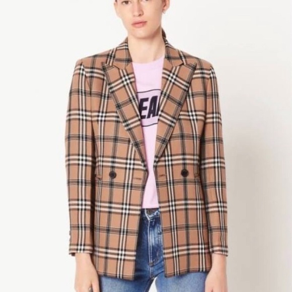 NWT HP Sandro Sirène plaid camel tan blazer US 0-2 - Picture 4 of 14